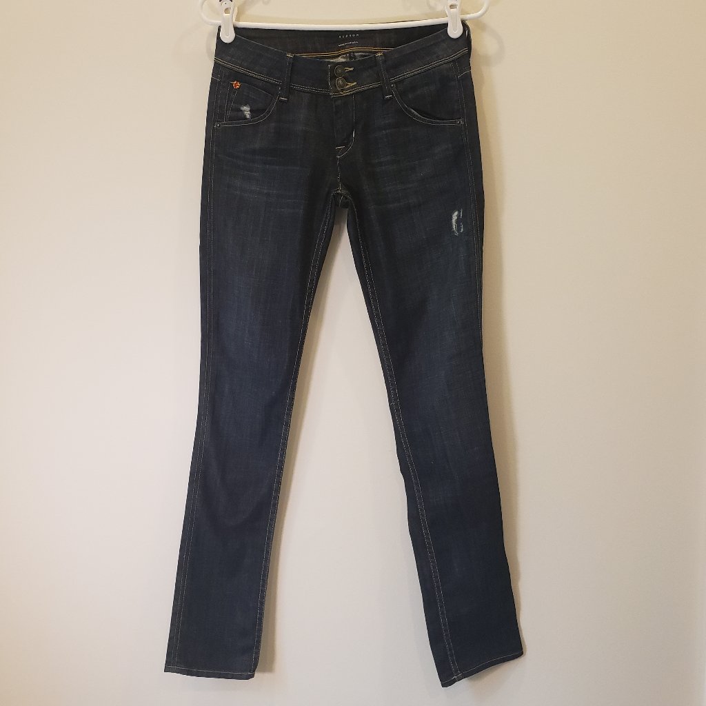 Hudson Jeans Low Rise Straight Leg Dark Wash Distressed Ladies Size 28